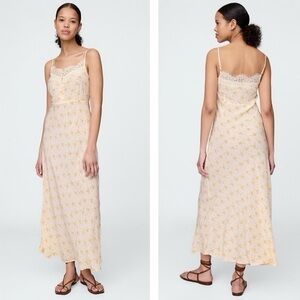 NEW GAP 2025 Crepe Lace-Trim Sweetheart Maxi Cami Slip Dress Peach Blossom MP